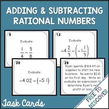 Preview of Adding and Subtracting Rational Numbers Task Cards Activity