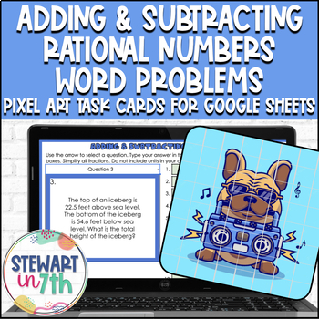 Preview of Adding and Subtracting Rational Numbers Word Problems Digital Pixel Art Activity