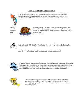 Preview of Adding and Subtracting Rational Numbers Word problems Worksheet