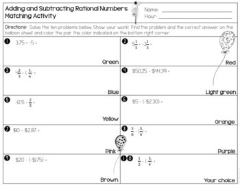 Adding and Subtracting Rational Numbers Worksheet by The Clever Clover