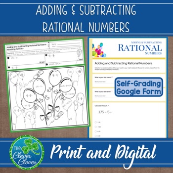 Preview of Adding & Subtracting Rational Numbers Worksheet - Digital & Print - Google Forms