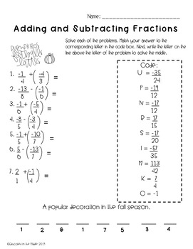 adding and subtracting rational numbers worksheets fall themed tpt