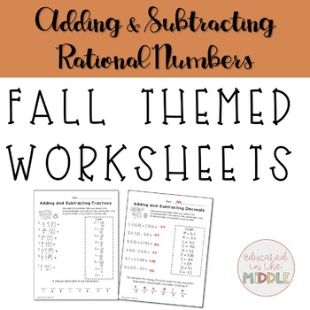 Adding and Subtracting Rational Numbers Worksheets &TPT digital activity (fall)