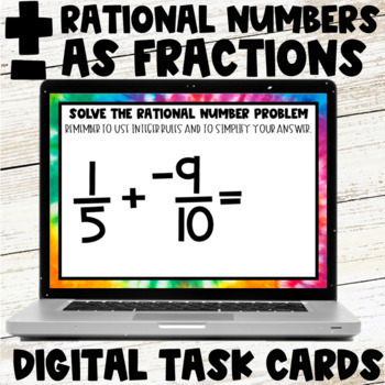 Preview of Adding and Subtracting Rational Numbers as Fractions Digital Task Cards