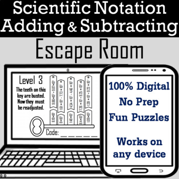 Preview of Adding and Subtracting Scientific Notation Activity Digital Escape Room Breakout