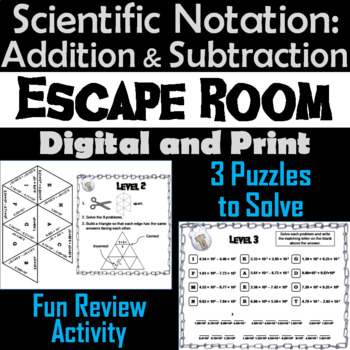 Preview of Adding and Subtracting Scientific Notation Activity: Algebra Escape Room Game