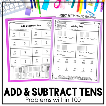 Preview of Adding and Subtracting Tens Worksheets | Add and Subtract Groups of 10