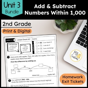 Preview of 2nd Grade Add and Subtract Three-Digit Numbers Worksheets - iReady Math Unit 3