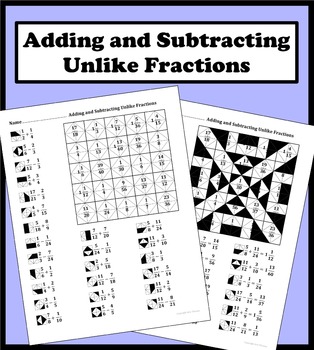 Preview of Adding and Subtracting Unlike Fractions Color Worksheet