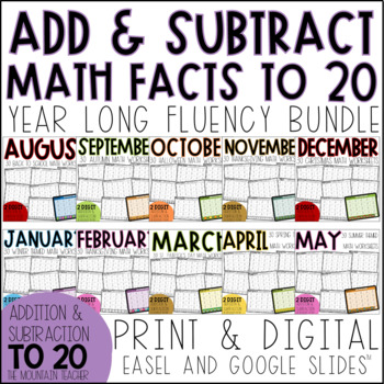 Preview of Adding and Subtracting Up To 20 Worksheets | Daily Math Fact Fluency YEAR LONG
