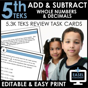 Preview of Adding and Subtracting Whole Numbers and Decimals | TEKS 5.3K Review | EDITABLE