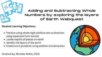 Preview of Adding and Subtracting Whole Numbers by exploring the layers of Earth Webquest