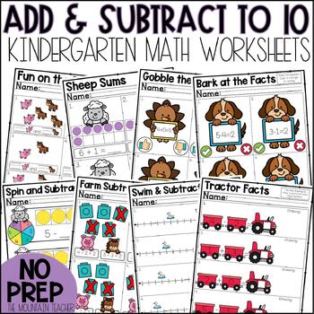 Preview of Adding and Subtracting Within 10 Worksheets & Activities Kindergarten Math Unit