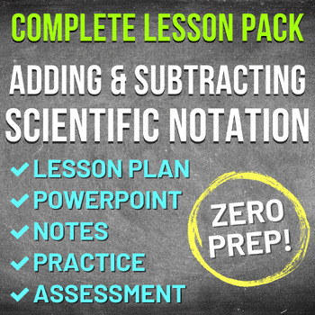 Preview of Adding and Subtracting in Scientific Notation Worksheet Complete (NO PREP, KEYS)