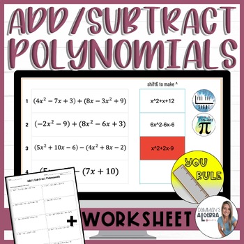 Preview of Adding and Subtracting polynomials self-checking digital sticker worksheet