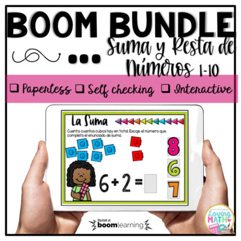 Preview of Adding and Subtracting to 10 in Spanish  BOOM Cards BUNDLE 