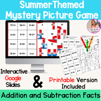 Preview of Adding and Subtracting to 20 Digital and Printable Game | Patriotic & Ice Cream