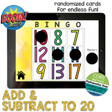 Adding and Subtracting up to 20 Boom Cards Bingo Game - Di