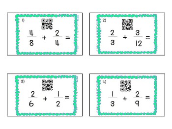 Preview of Adding and Subtracting with Unlike Denominators QR Code Task Cards