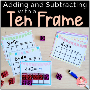 Preview of Adding and Subtracting with a Ten Frame Activity (English & French included)