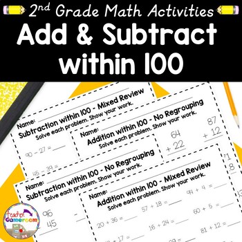 Preview of Adding and Subtracting within 100 Worksheets | No Prep Printable Resources