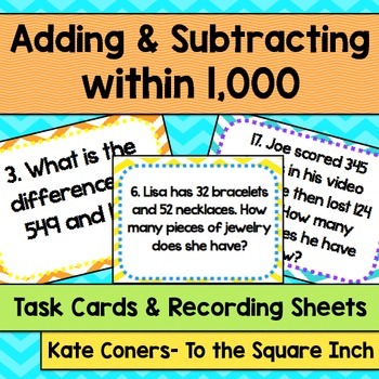 Preview of Adding and Subtracting Task Cards | Math Center Practice Activity