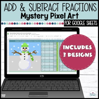 Preview of Adding and Subtracting Fractions Practice | Math Mystery Pixel Digital Activity