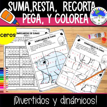 Preview of Spanish Addition and subtraction of Whole numbers Picture Puzzle Suma y resta