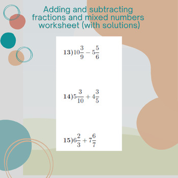 Preview of Adding and subtracting fractions and mixed numbers worksheet (with solutions)