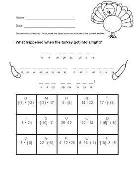 Preview of Adding and subtracting integers - puzzle worksheet with absolute value