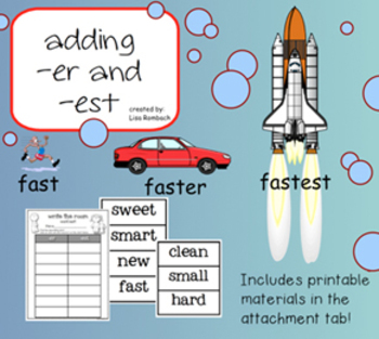Preview of FREE Adding -er and -est SmartBoard Lesson for Primary Grades