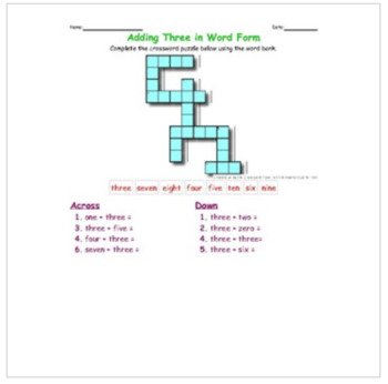 Preview of Bundle of 6 Adding in Word Form Crosswords (Answers up to 10)