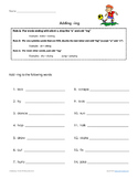 Adding -ing Worksheet with Rules