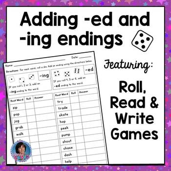Preview of Adding ed & ing Endings/Inflectional Endings No Prep Dice Game & Posters: Sp Ed