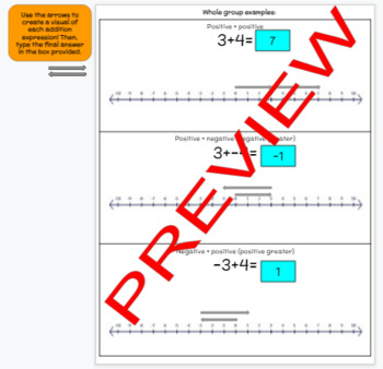 Preview of Adding integers using arrows on a number line - visual - DIGITAL OR PRINT