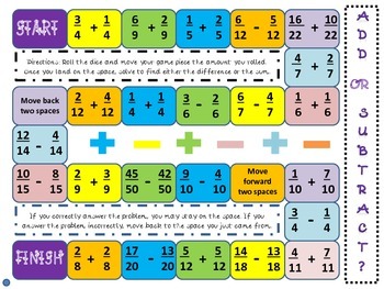 Adding Or Subtracting Board Game: Mixed Numbers And Fractions By Miss Dierking