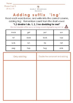 Preview of Adding suffix  ing  (decodable phase 2 - 5) spelling activity.