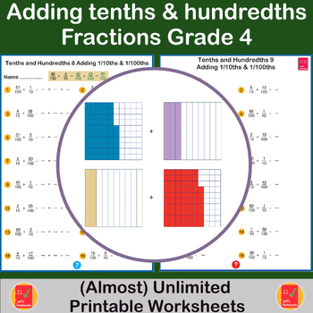 Preview of Adding tenths and hundredths 4th Grade Fractions