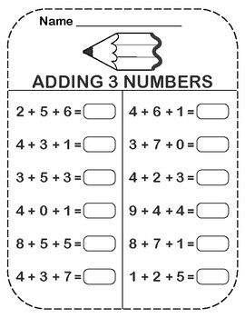Preview of Adding three numbers Worksheets