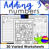 Adding three numbers worksheets and printables - make ten 