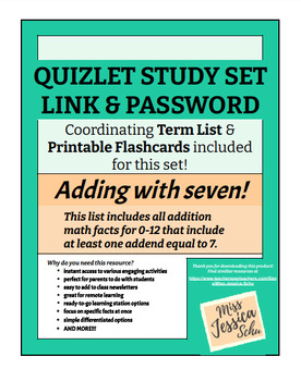 Preview of Adding with seven! Quizlet Sets Links & Passwords, Term Lists, & Flashcards