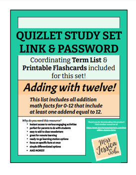 Preview of Adding with twelve! Quizlet Sets Links & Passwords, Term Lists, & Flashcards