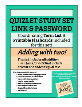 Preview of Adding with two! Quizlet Sets Links & Passwords, Term Lists, & Flashcards