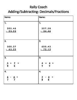 Preview of Rally Coach: Adding/Subtracting Fractions and Decimals