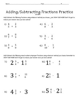 addingsubtracting fractions and decimals worksheet bundle by mrshamby