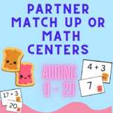 Addition 0-20 Cards. Math Center/ Partner Match Up Game/ F