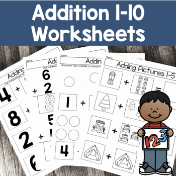 Preview of Single Digit Addition Sums 1-10 Leveled Worksheets