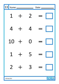 Addition 1-10 Visual Worksheets Autism Special Education | TpT