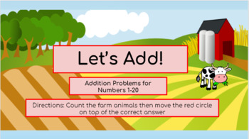 Preview of Addition 1-20 Farm Animals