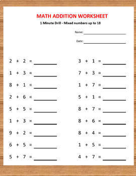 Addition 1 minute Drill/Test H (10 Math Worksheets with answers